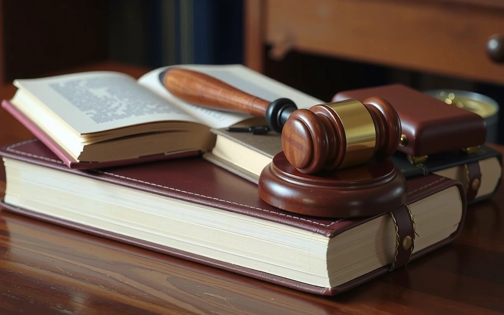 Gavel and law books on a wooden table, symbolizing legal process